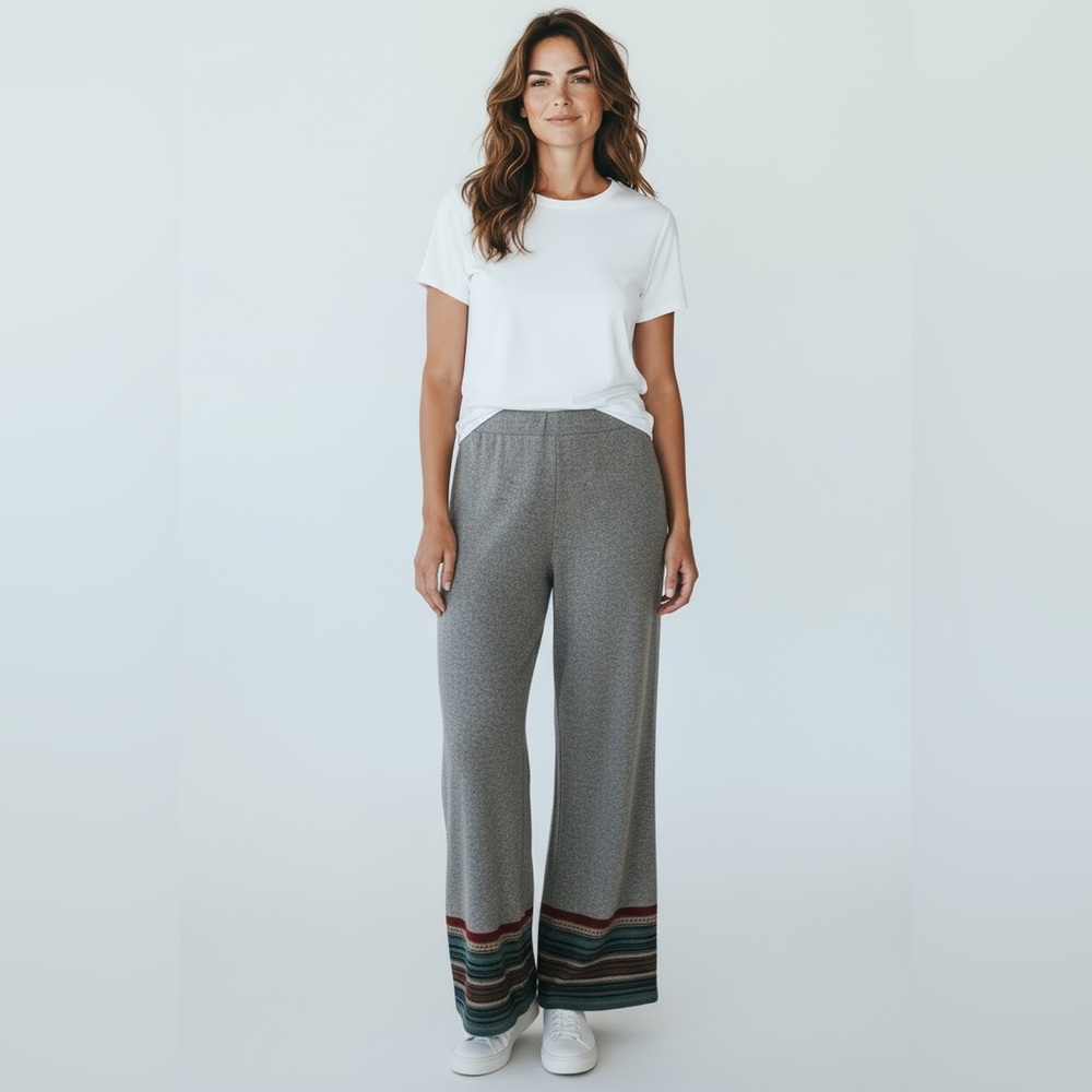 Tasha Polizzi Heather brown  knit elastic waist wide leg serape bottom pant XL